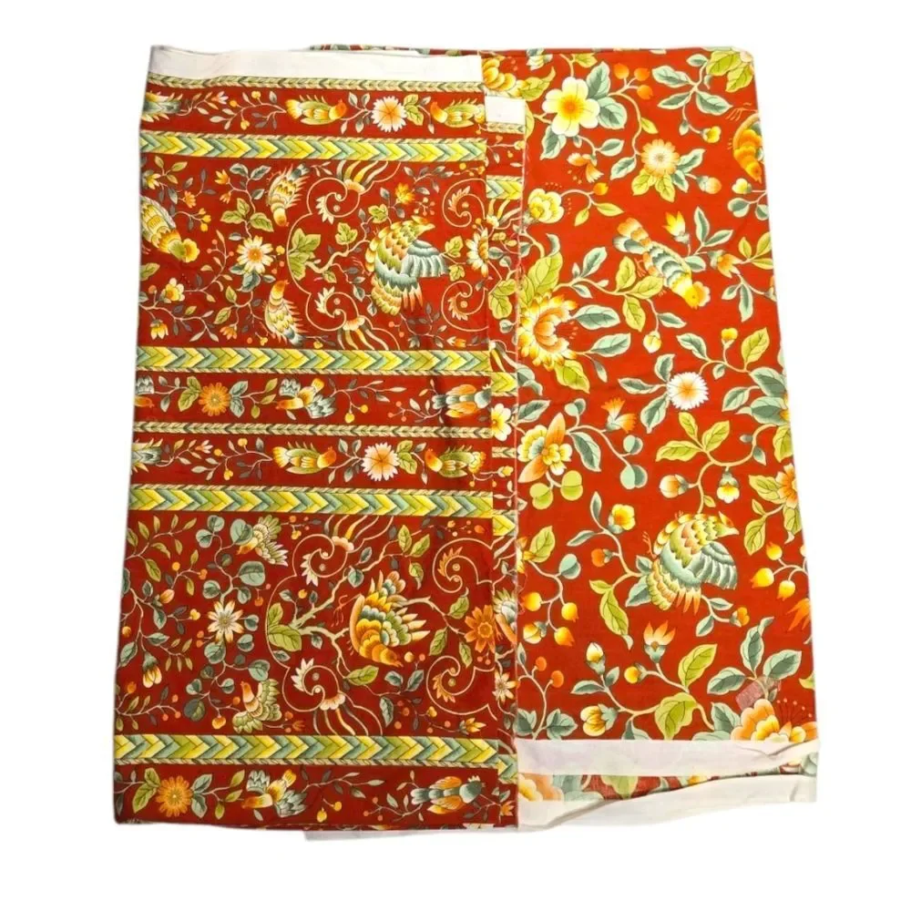 SCHUMACHER screen printed red floral Manchu‎ heavy fabric two pieces lot 3 yards